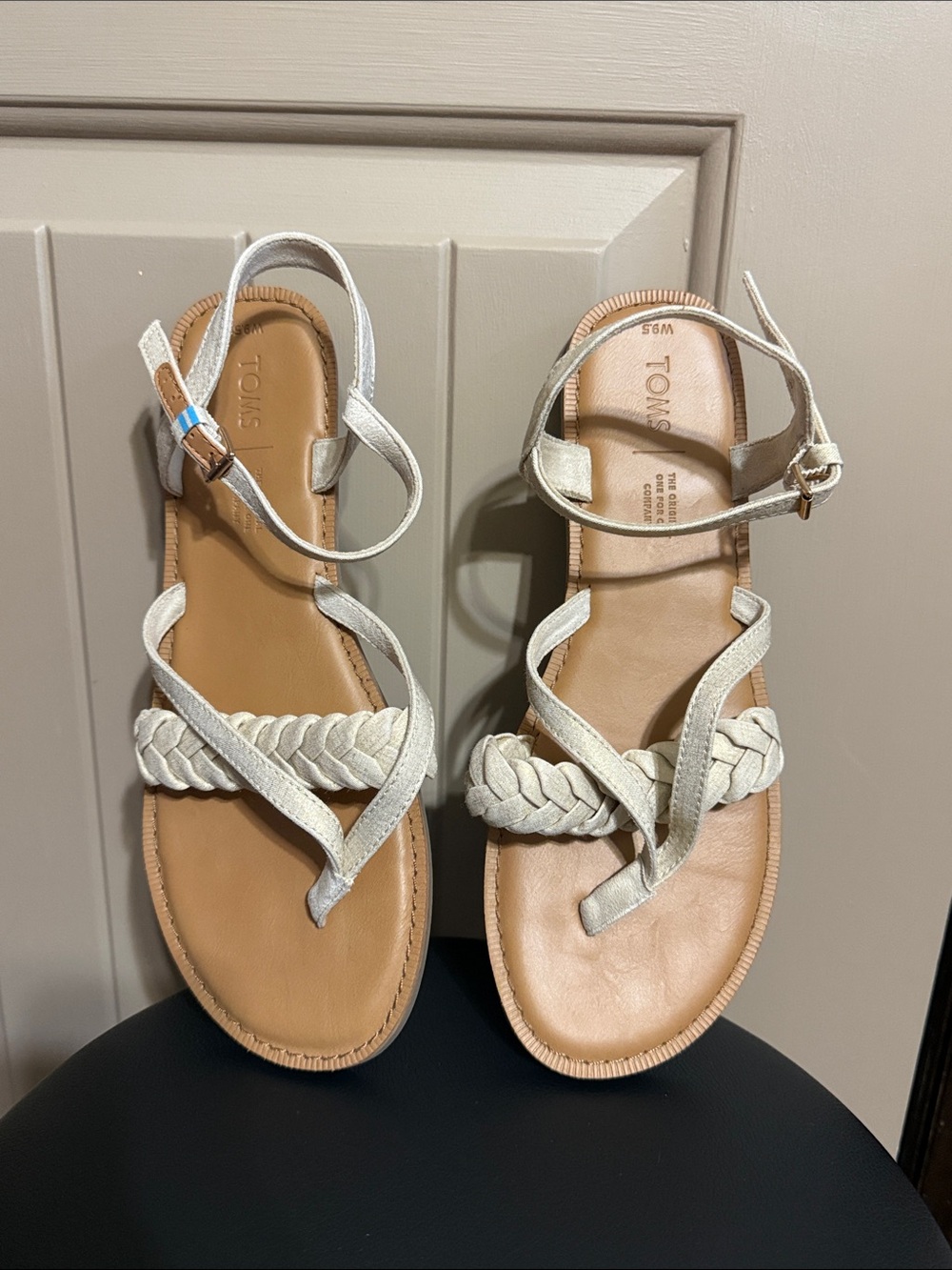 TOMS Women’s Braided Ankle-Strap Sandals in Metallic Silver